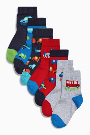 Red/Blue Bright Transport Socks Seven Pack (Younger Boys)